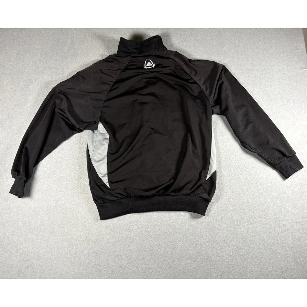 Adidas Track Jacket Mens Large Black White Full Zip Athletic Soccer Windbreaker